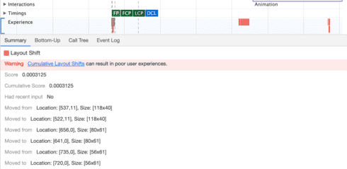 Summary of a layout shift