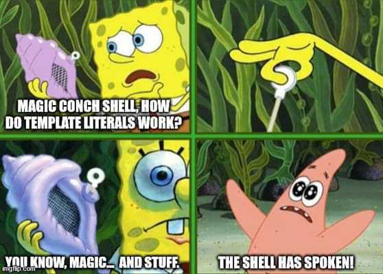 Spongebob meme about template literals used in Styled Components