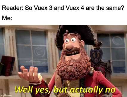 Meme about learning Vuex through a tutorial using different versions.